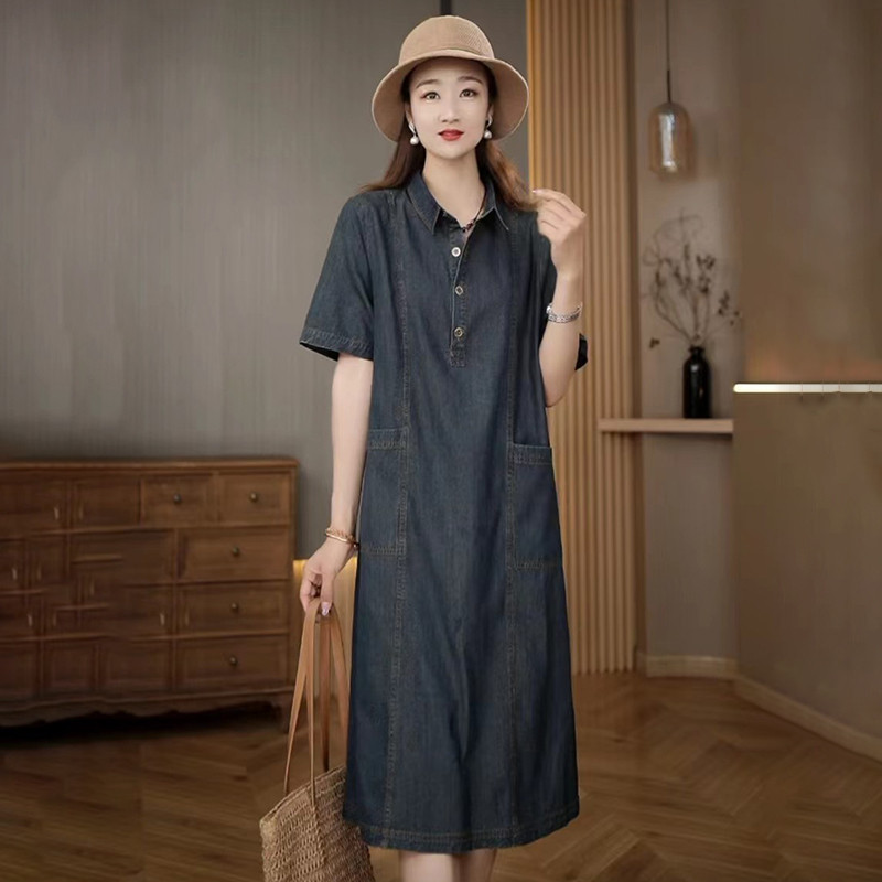 牛仔洋装女中长版2025夏季新款大尺码女装宽松气质减龄休闲长裙子