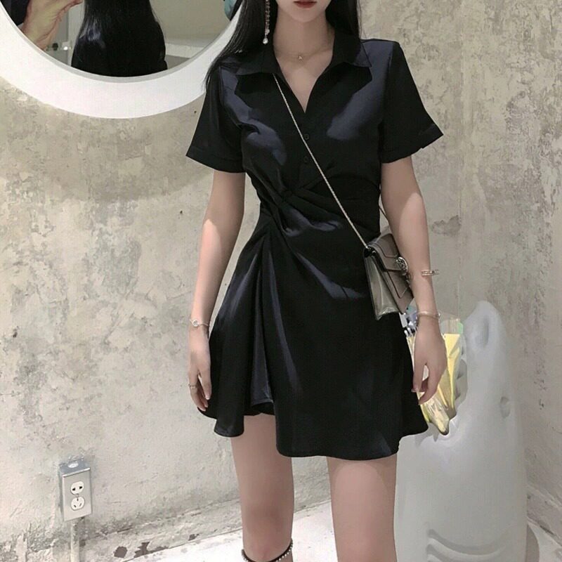 大码女装胖mm收腰心机连衣裙女夏装2026新款遮肉显瘦气质小黑裙子
