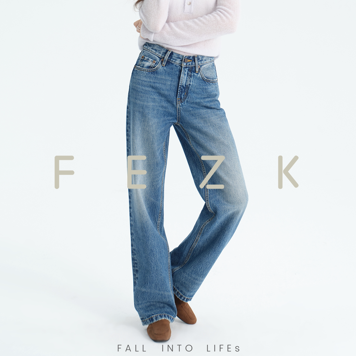 FEZKExplore•柔和自然磨白水洗工艺 定制纺纱原料显瘦直筒FS037