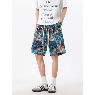 休闲五分短裤 2026夏季 新款 高街美式 腰果花印花运动户外透气男款