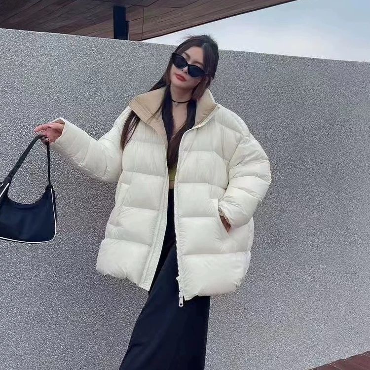 长期有货2025年早春新款女式休闲韩版羽绒服外套立领泡芙感大衣