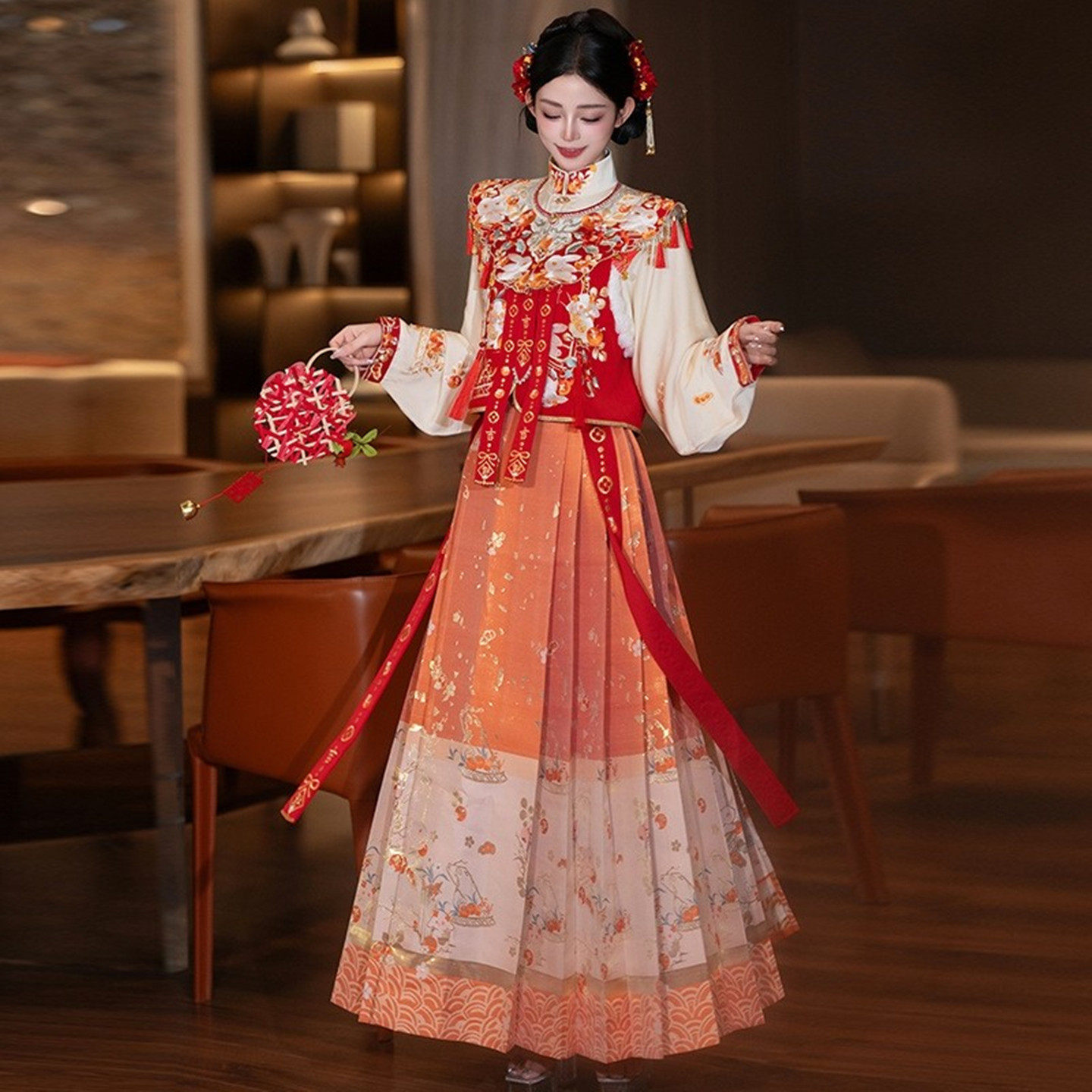 新中式重工刺绣汉服套装女2026新款马面裙新娘结婚出阁礼服小个子