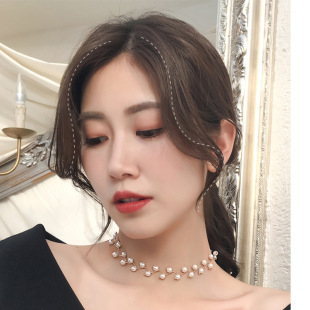 真发网红八字空气刘海假发片自然隐形法式中分斜刘海女两侧接发片