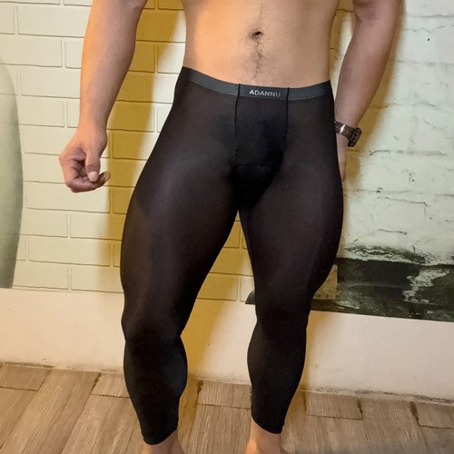 全光纱男士保暖超薄打底九分长裤速干运动跑步无痕高弹男款内搭裤