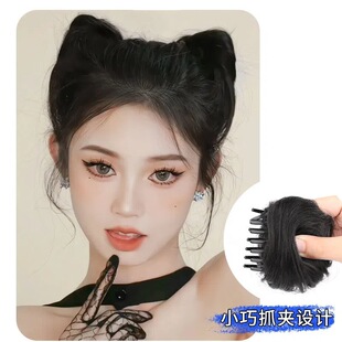 假发发圈甜美可爱猫耳丸子头抓夹式仿真古风发包蓬松懒人发圈