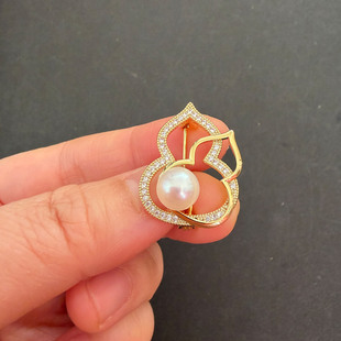 简约款中式风镂空葫芦造型天然淡水珍珠别针胸针