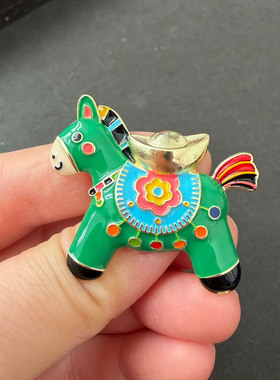 中式风马上有钱生肖马卡通造型别针胸针