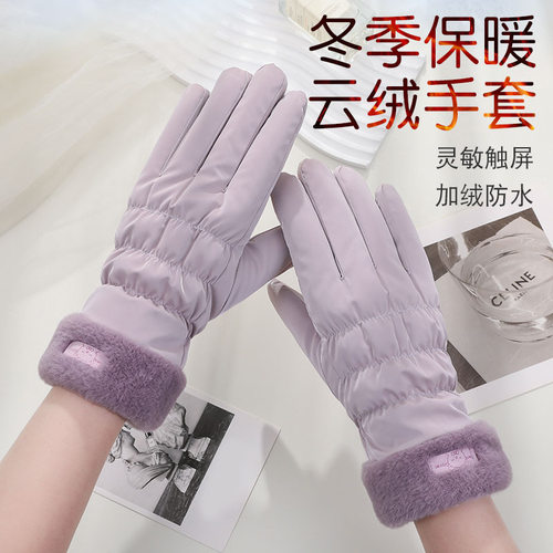 保暖手套女冬新款北极绒加厚触屏防滑户外骑行防风防泼水加绒手套