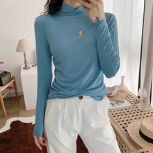 可外穿莫代尔堆堆领长袖 显瘦t恤女韩版 薄款 2019秋季 糖果色打底衫