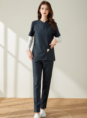 玫绮格高领刷手衣口腔诊所美容女护士短袖洗手衣分体服白色打底衫