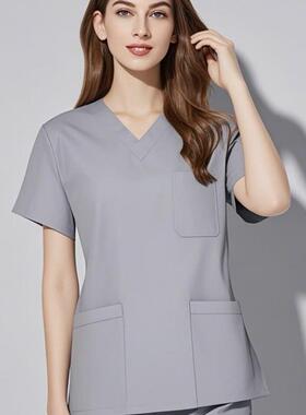 春秋季口腔科整形医院女装短袖刷手服浅蓝色纯棉吸汗手术衣耐高温