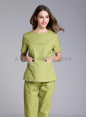 女装圆领短袖修身护士服套装韩式美容整形女工作服套装会所工服