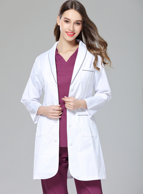 韩版美容整形女士长袖白大褂口腔医院药房医生服实验室工服