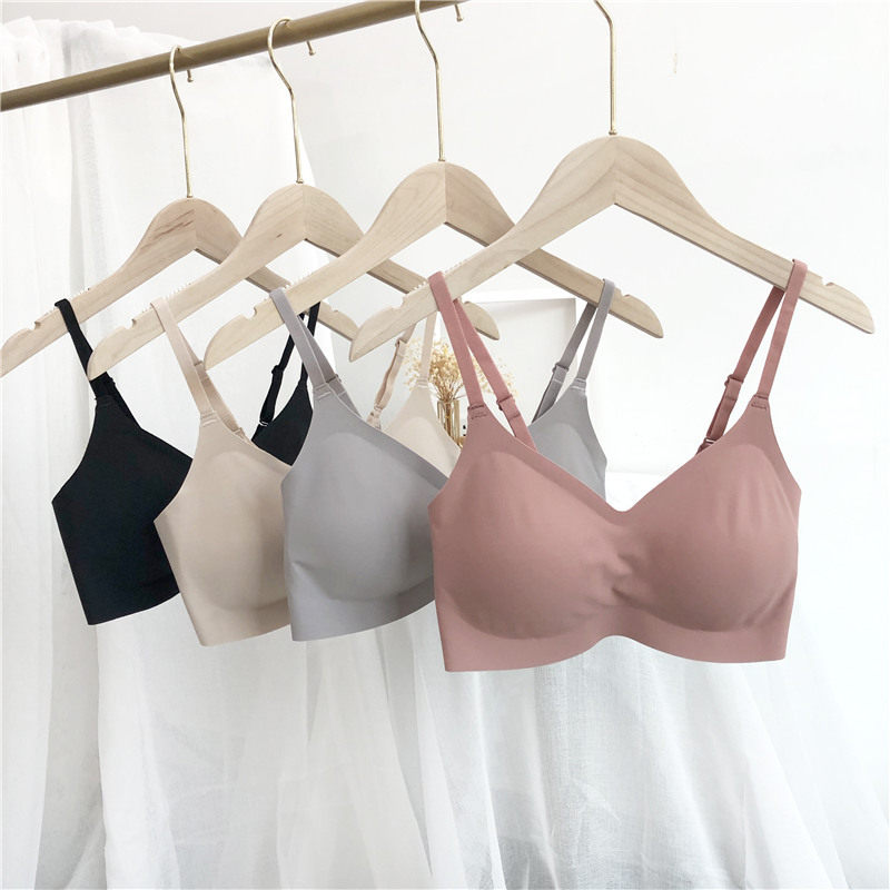 升级版尚品无痕安心纯色小吊带女士运动内衣一片式隐形搭扣文胸