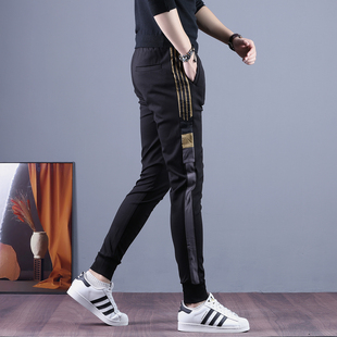 男秋冬季 百搭高端长裤 弹力修身 时尚 小脚裤 2025欧货潮牌刺绣休闲裤