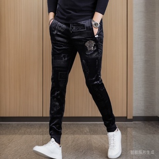 欧洲站男款加绒休闲裤潮牌冬季男装男士金丝绒裤子灯芯绒束脚裤男