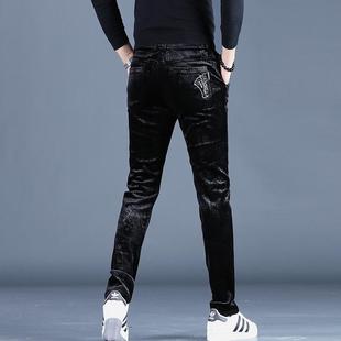 冬季新款男士金丝绒休闲裤高端加厚裤子男修身男裤高级灯芯绒西裤