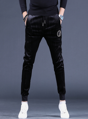 欧洲站金丝绒裤子男款休闲裤男装男裤男士加绒新款灯芯绒小脚裤