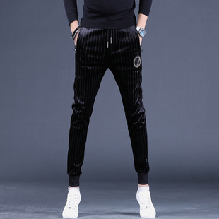 欧洲站金丝绒裤子男款休闲裤男装男裤男士加绒新款灯芯绒小脚裤