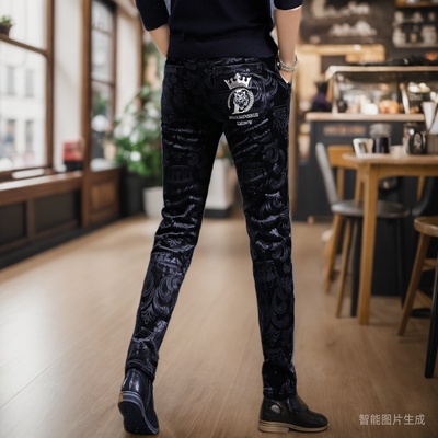 冬季加绒加厚金丝绒男裤
