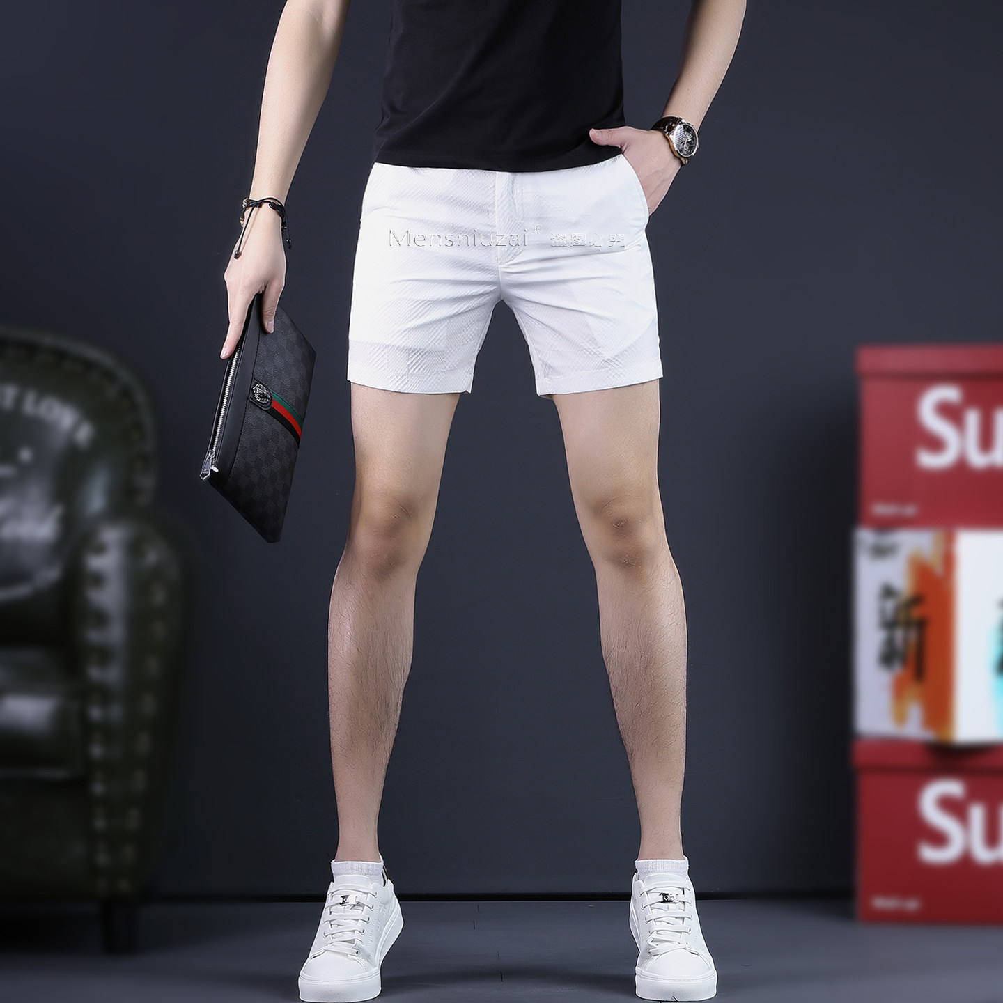 韩版修身男士休闲短裤夏季薄款三分裤百搭速干沙滩裤潮流四分裤男