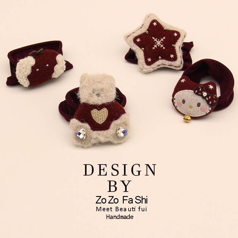 毛绒新年韩系小熊手工打磨发箍