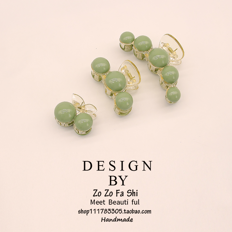 zozo抓夹树脂复古绿色珠子发饰