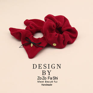 2026马年头饰新年红色灯芯绒大肠发圈女高级感气质头绳扎马尾发饰