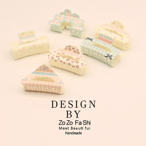 甜美碎花方格发夹女后脑勺盘发