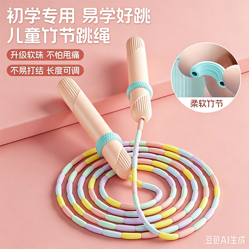彩虹竹节跳绳幼儿园儿童小学生初学专用软珠健身运动可调节竹节绳