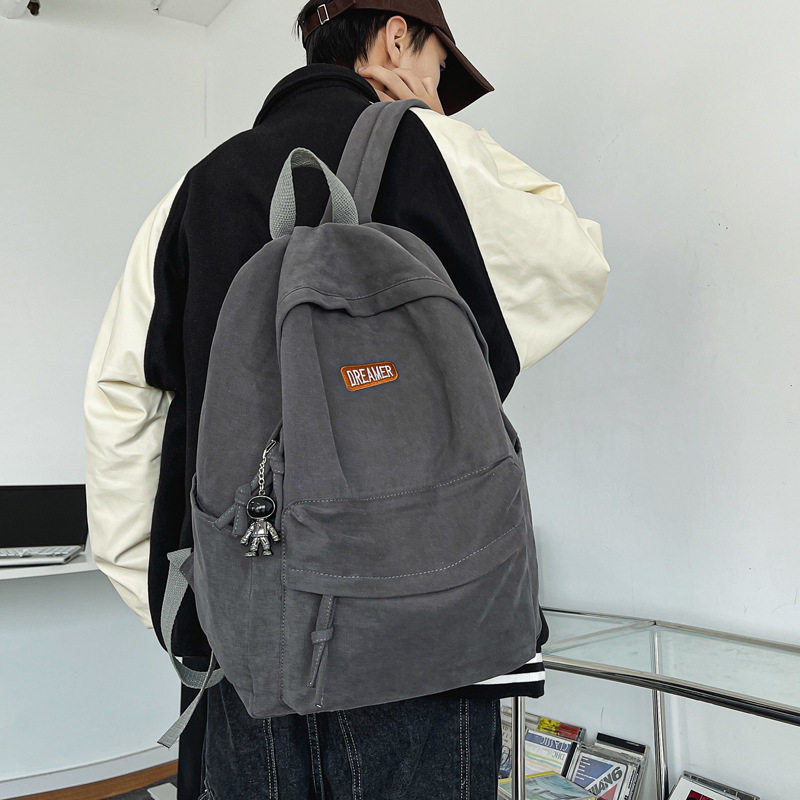 双肩包男大学生帆布背包ins日系简约大容量旅行包高中初中生书包