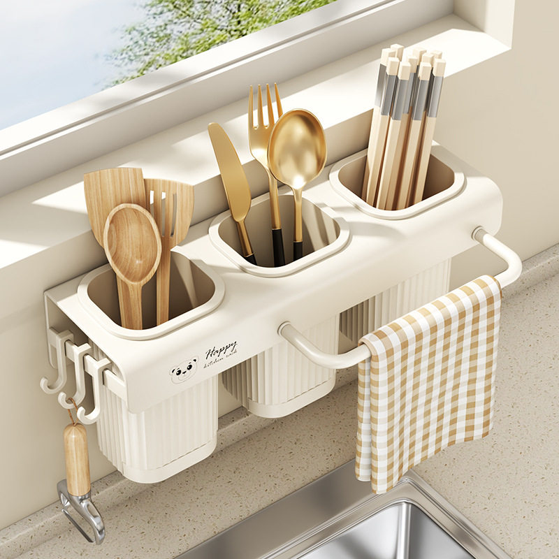 厂家供应筷子收纳盒免打孔厨房刀架置物架壁挂式家用多功能一体架