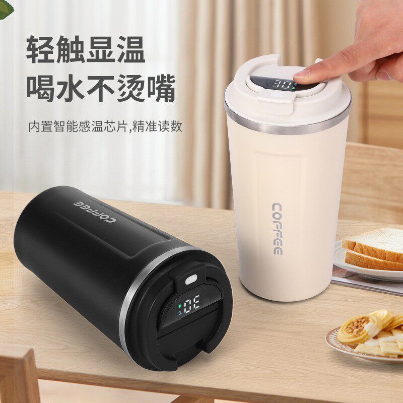 外贸304不锈钢智能测温咖啡杯新款车载真空保温杯便携随行杯