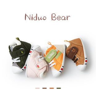 尼多熊女婴儿宝宝鞋子1-3岁不掉秋季学步鞋帆布男宝宝软底机能鞋