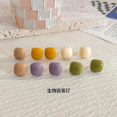 小方糖生物瓷耳钉防过敏