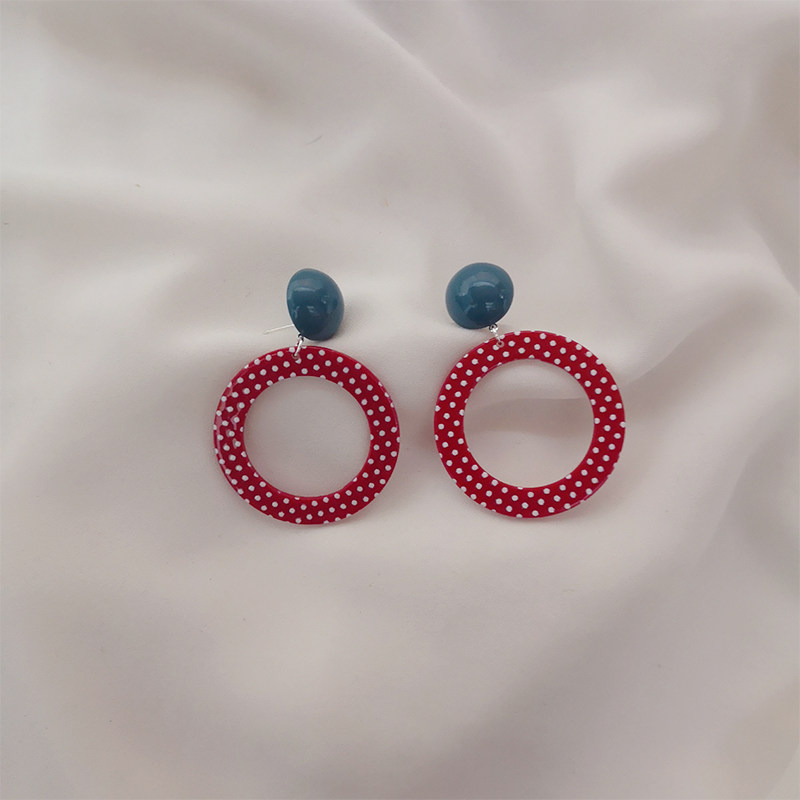 撞色設計藍色樹脂波點耳環925銀針 複古誇張圈圈耳釘百搭耳夾在類目 飾品/流行首飾/時尚飾品新, 耳飾, 耳環中 - 來自Buy2taobao.com提供專業的淘寶代購服務