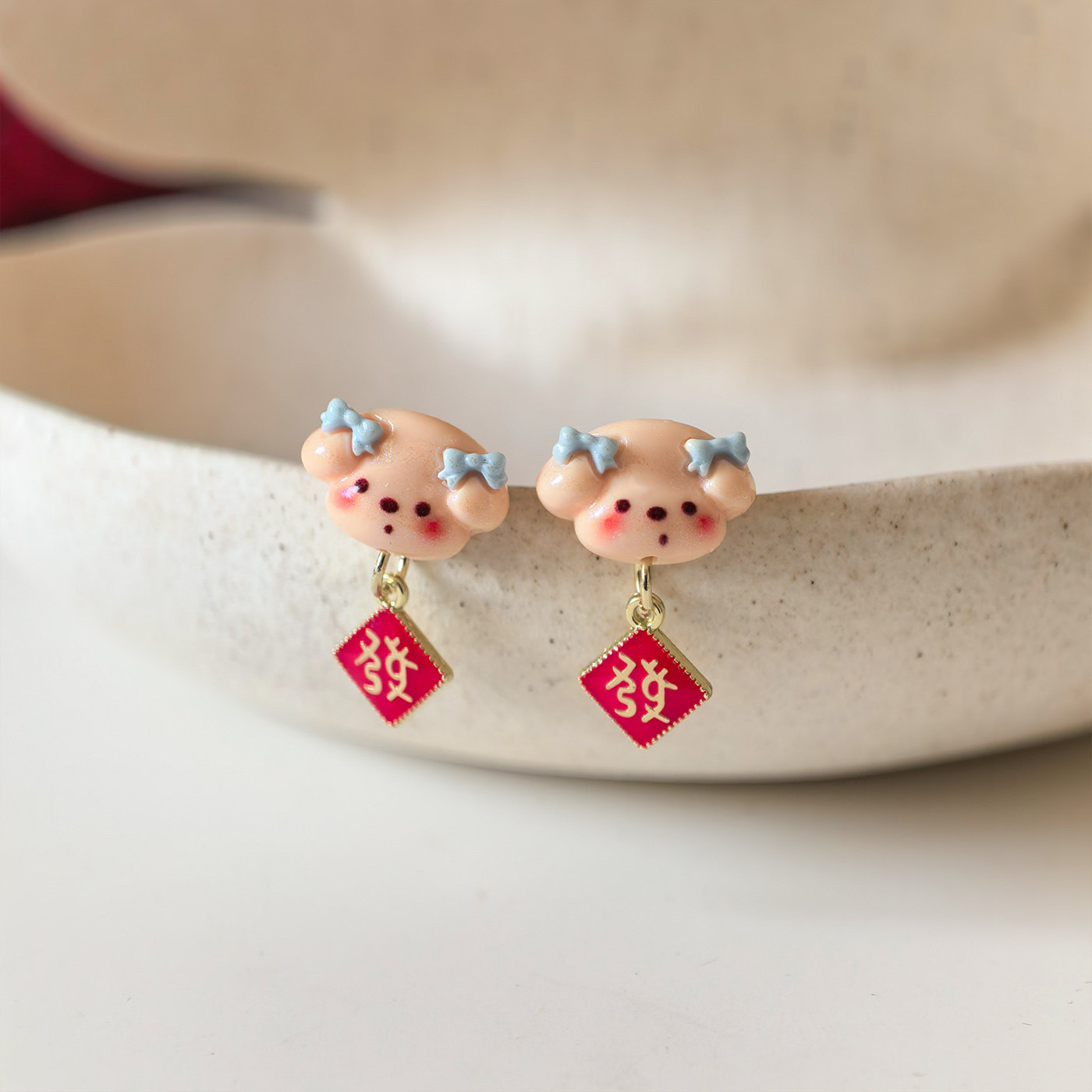 可爱卡通造型福字耳环女少女心新年生物瓷耳钉防过敏2026新款耳饰,饰品/流行首饰/时尚饰品新,耳环,淘宝优惠券,粉丝福利购,淘宝优惠卷