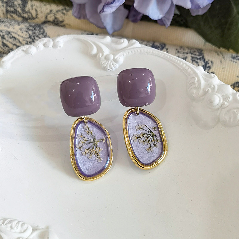 生物瓷耳钉防过敏养耳洞油画感手工滴胶花卉紫色耳环复古独特耳夹,饰品/流行首饰/时尚饰品新,耳环,淘宝优惠券,粉丝福利购,淘宝优惠卷