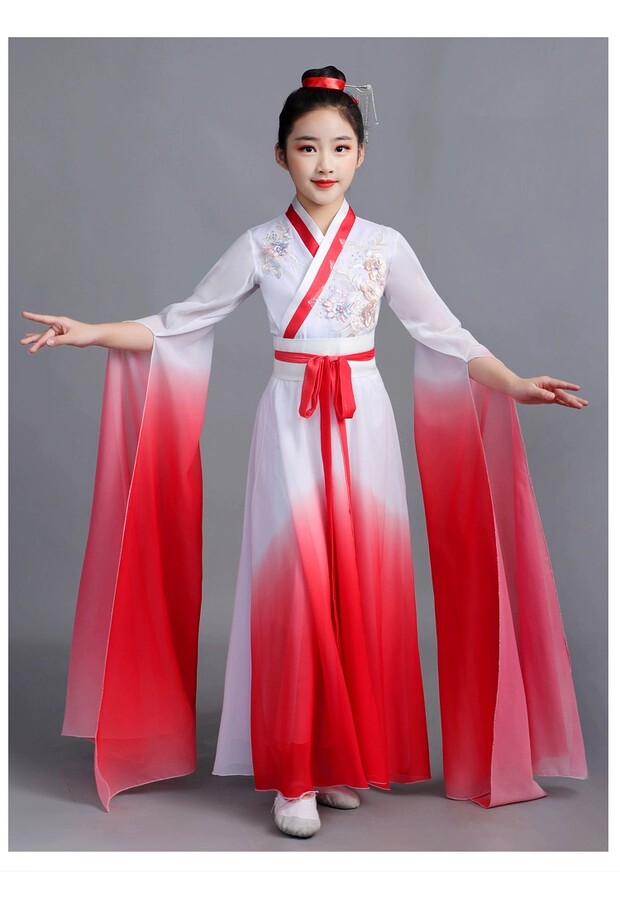 新款古典舞蹈表演服女童古筝比赛演出服古筝表演水袖超仙童装夏季