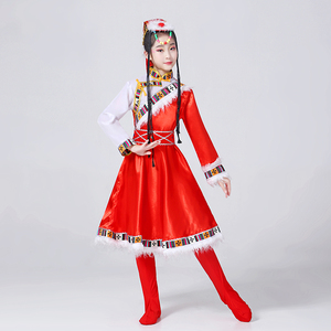 民族风儿童舞蹈演出服女童藏族舞表演服小学生舞台装少数民族藏袍