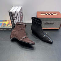 Women's ankle high boots with metal buckles, wedge heels and back zippers, slimming and retro style thumbnail 6