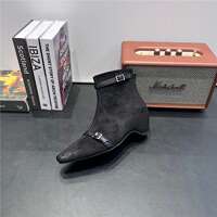 Women's ankle high boots with metal buckles, wedge heels and back zippers, slimming and retro style thumbnail 2