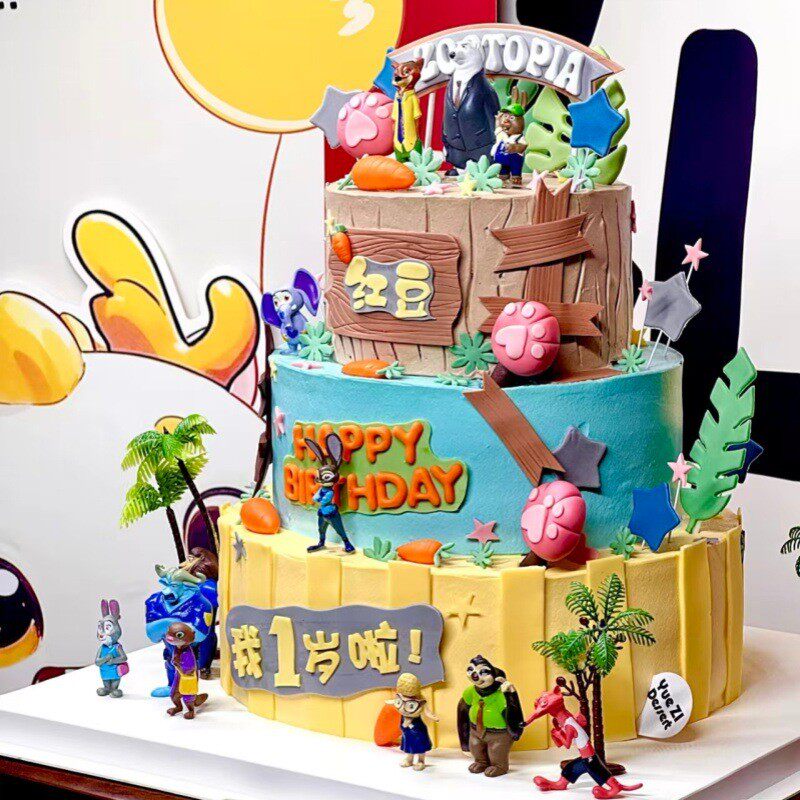 卡通疯狂动物城蛋糕装饰朱迪兔子尼克狐狸狮子摆件儿童生日装扮