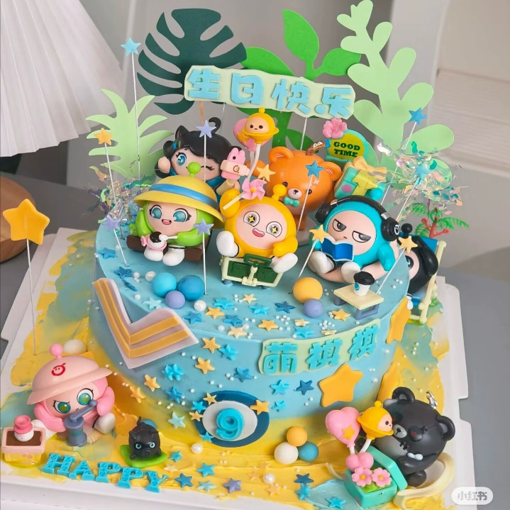 野餐派对蛋仔盲盒蛋糕装饰手办