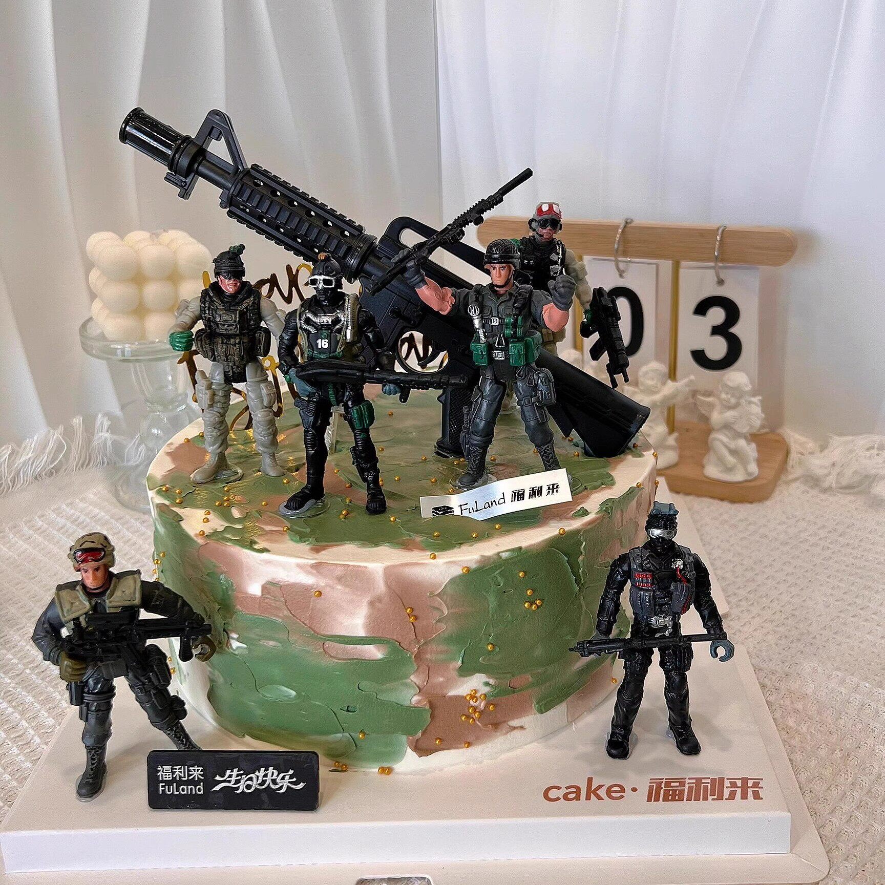 和平精英吃鸡蛋糕装饰特种兵机枪坦克飞机火箭炮弹车男孩生日摆件