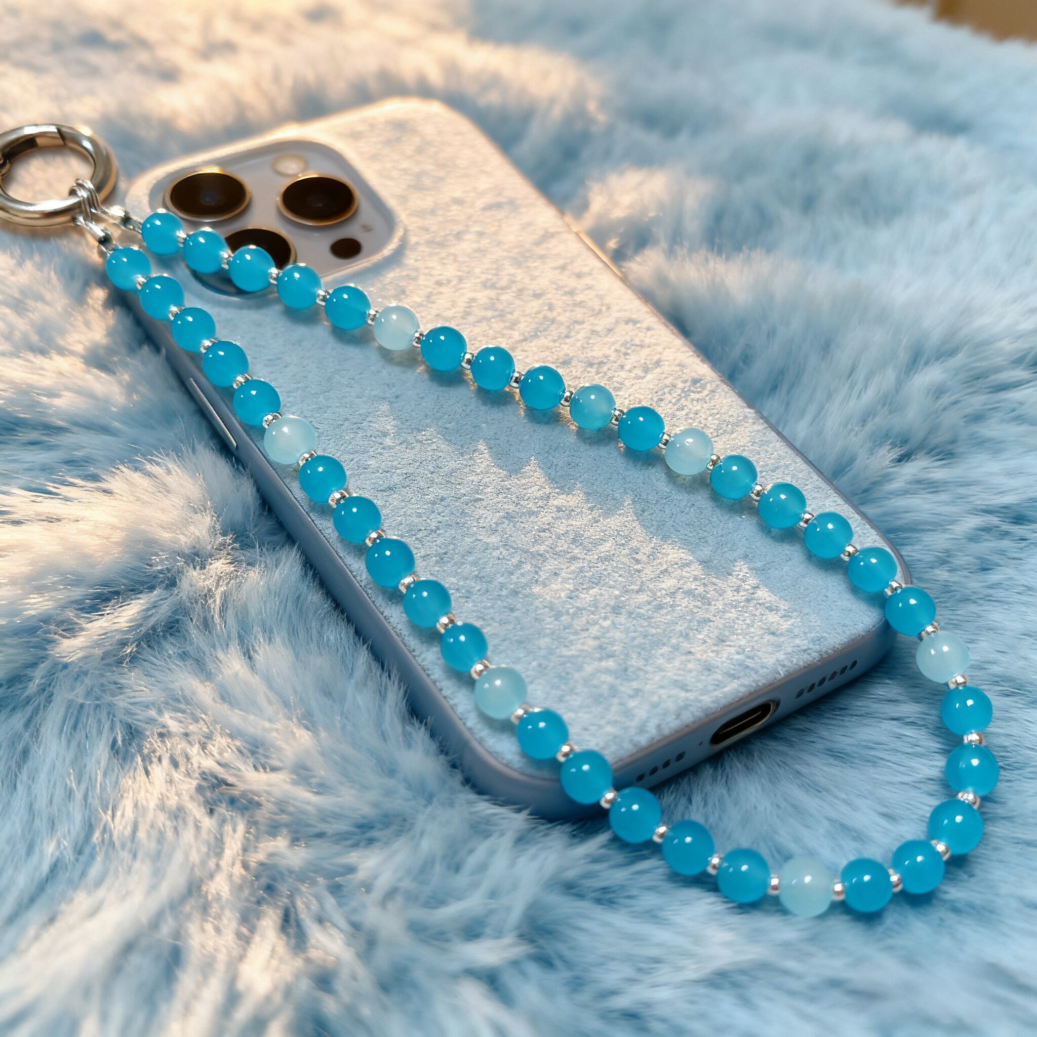 新款简约百搭松石蓝手机挂链高级感手腕防丢相机绳包包挂坠水晶女