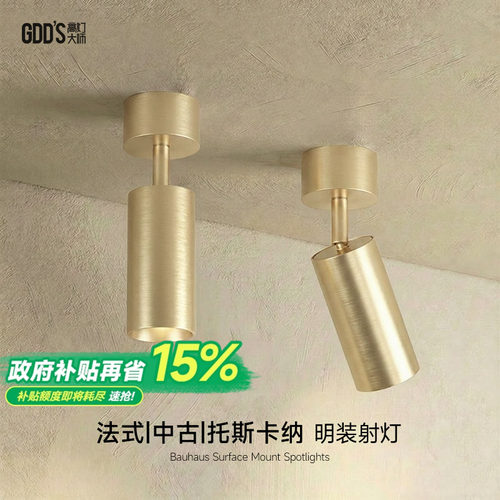 法式托斯卡纳自然风金色明装射灯免开孔免吊顶吸顶家用客厅无主灯
