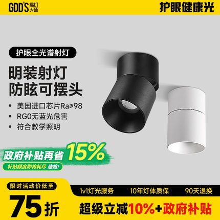 免吊顶原顶cob明装射灯led弯头灯可摆头调节个性简约现代吸顶智能