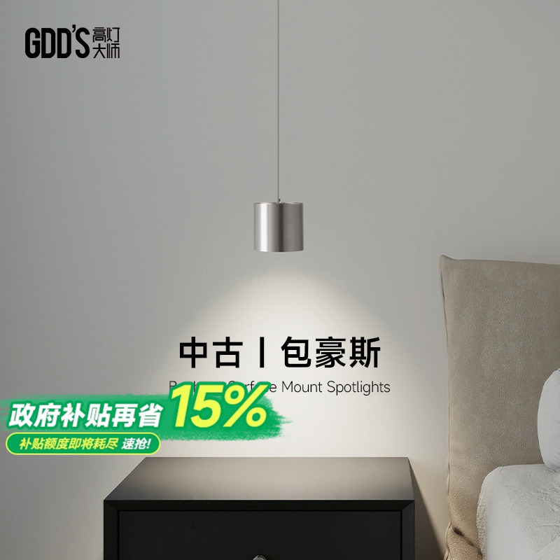 包豪斯床头吊灯射灯不锈钢银色卧室可升降开孔吸顶式吊线灯中古风