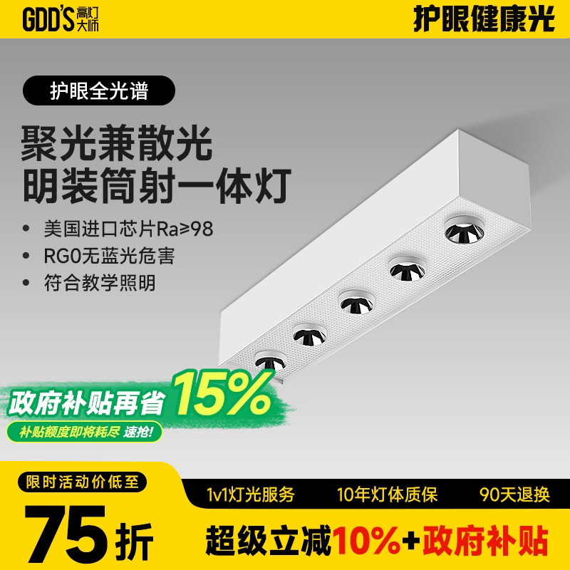 五头斗胆led射灯明装吸顶长方